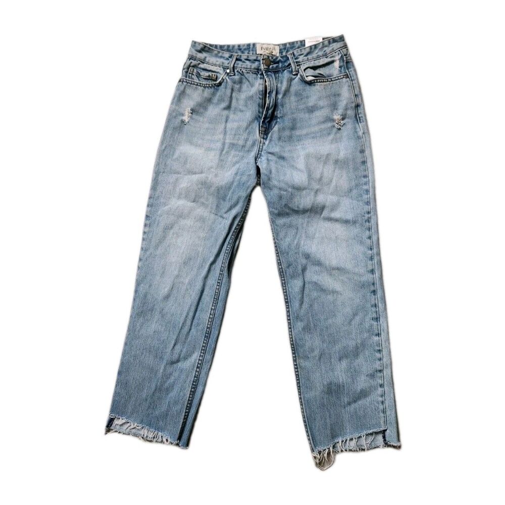 Evidnt 100% Cotton Mid Rise Straight Leg Jeans Raw Hem Medium Wash Sz 27 EUC
